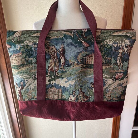 Vintage Tapestry Tote 1930s Ladies Playing Golf 1930s Women Golfers Made in USA